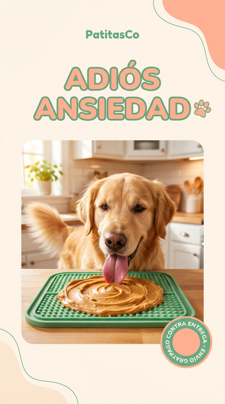 Perro feliz usando lick mat - PatitasCo